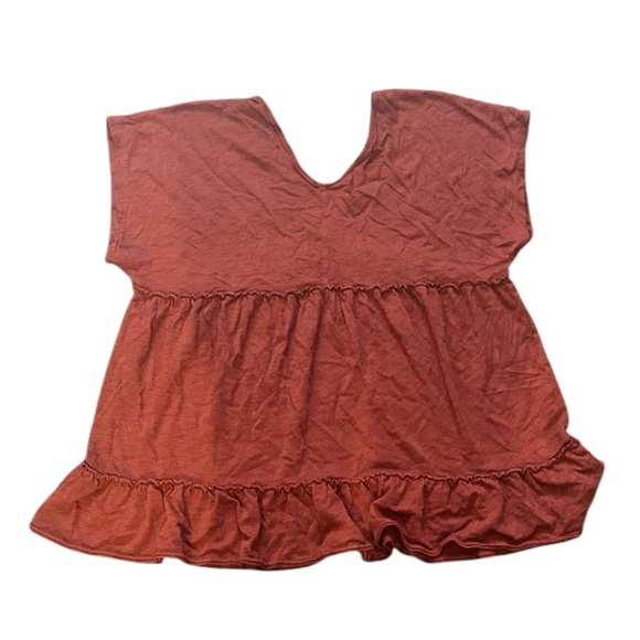 Altar’d State Rust/Brick/Burgundy Bohemian V Neck Ruffle Top - Picture 3 of 4